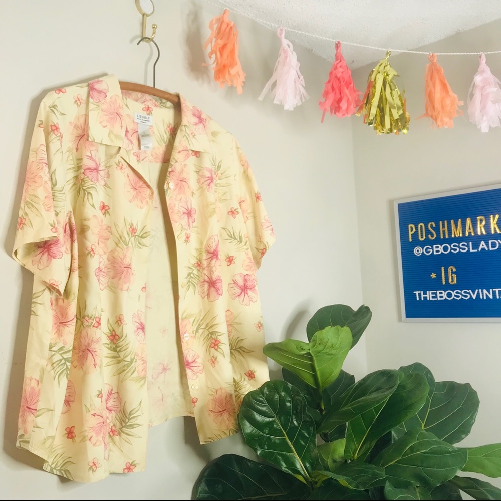 VTG Retro 90’s Floral Silk Pink Button Up Popover - Picture 5 of 7